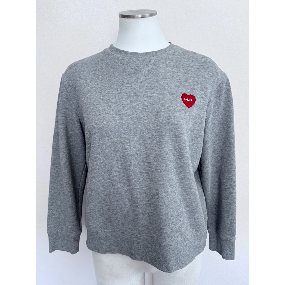 Poler Camp Vibes Heather Gray Heart Patch Crewneck Sweatshirt Small